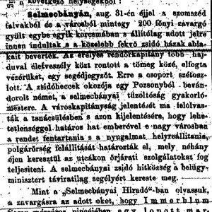 Részlet az „A zendülő vidék.” c. cikkből (Forrás: Budapesti Hírlap, 1883. 09. 04., 7. o.)
